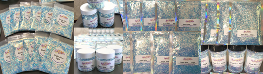 Mystic Art Glitters sell glitter in 8 different sizes. From a small 10gm bag to a large 250gm Bag