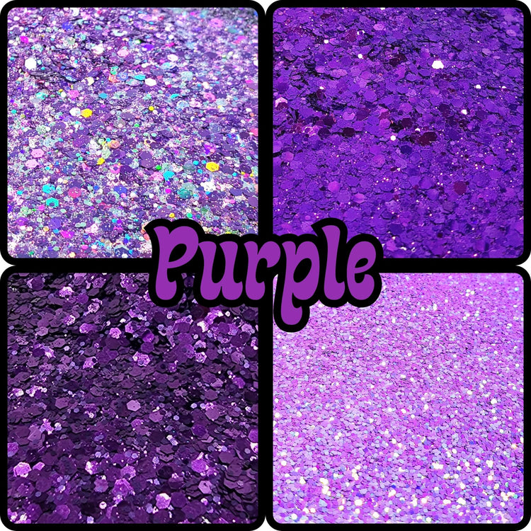 Purple glitter in all shapes and sizes! Play with fine and chunky purple mixes, colour changing and iridescent sparkles, matte purple glitter, purple tinsel and flakes, purple biodegradable glitter, fluro and holographic must-haves!