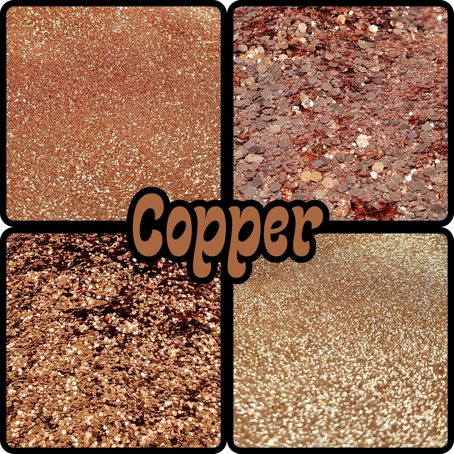 Fine copper glitter and chunky copper glitter mixes. Shine on brightly! Perfect for daring disco festivals, boho weddings, or just jazzing up your everyday look.