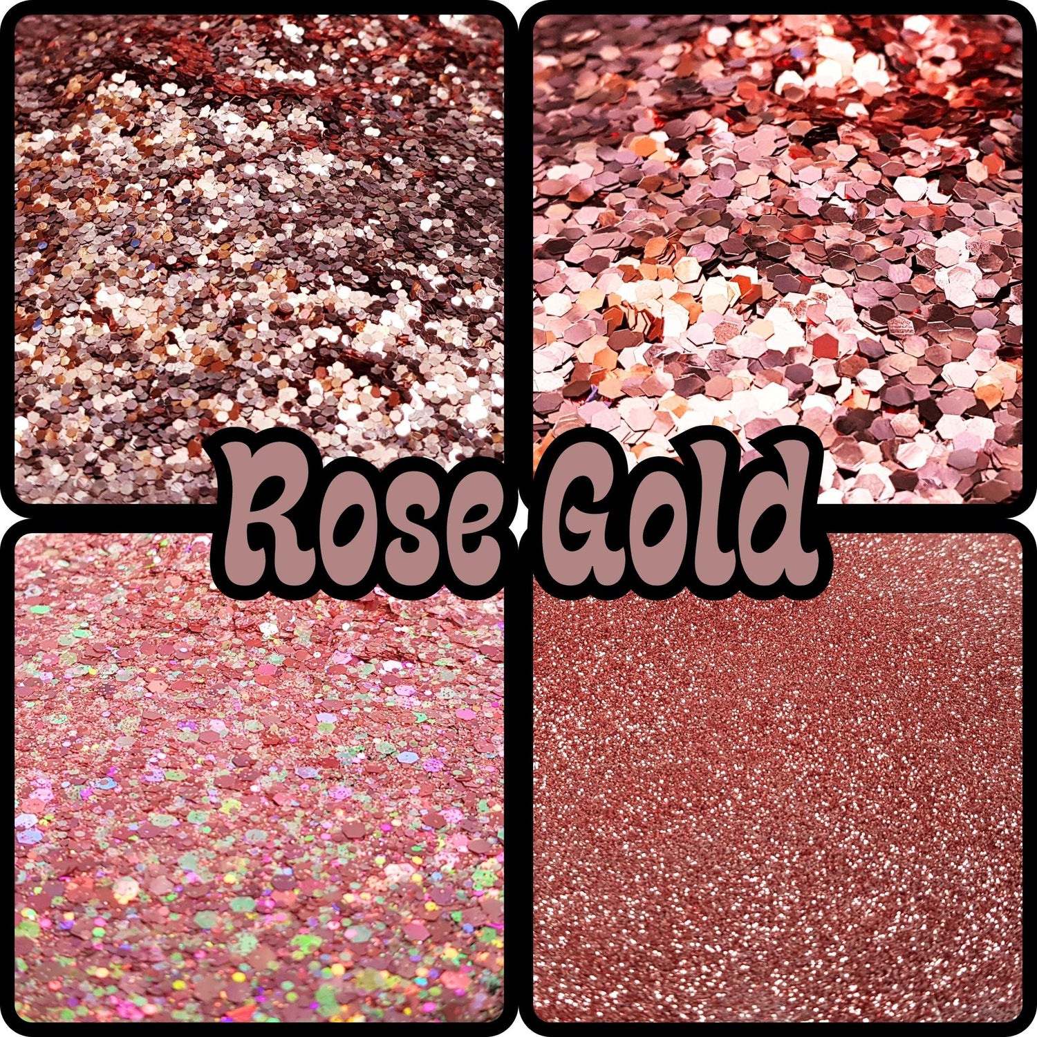 Glitter in all sizes and shades of rose gold. Go gaga over our gorgeous glitters- from fine rose gold to chunky-mixes, biodegradable and holographic hues!