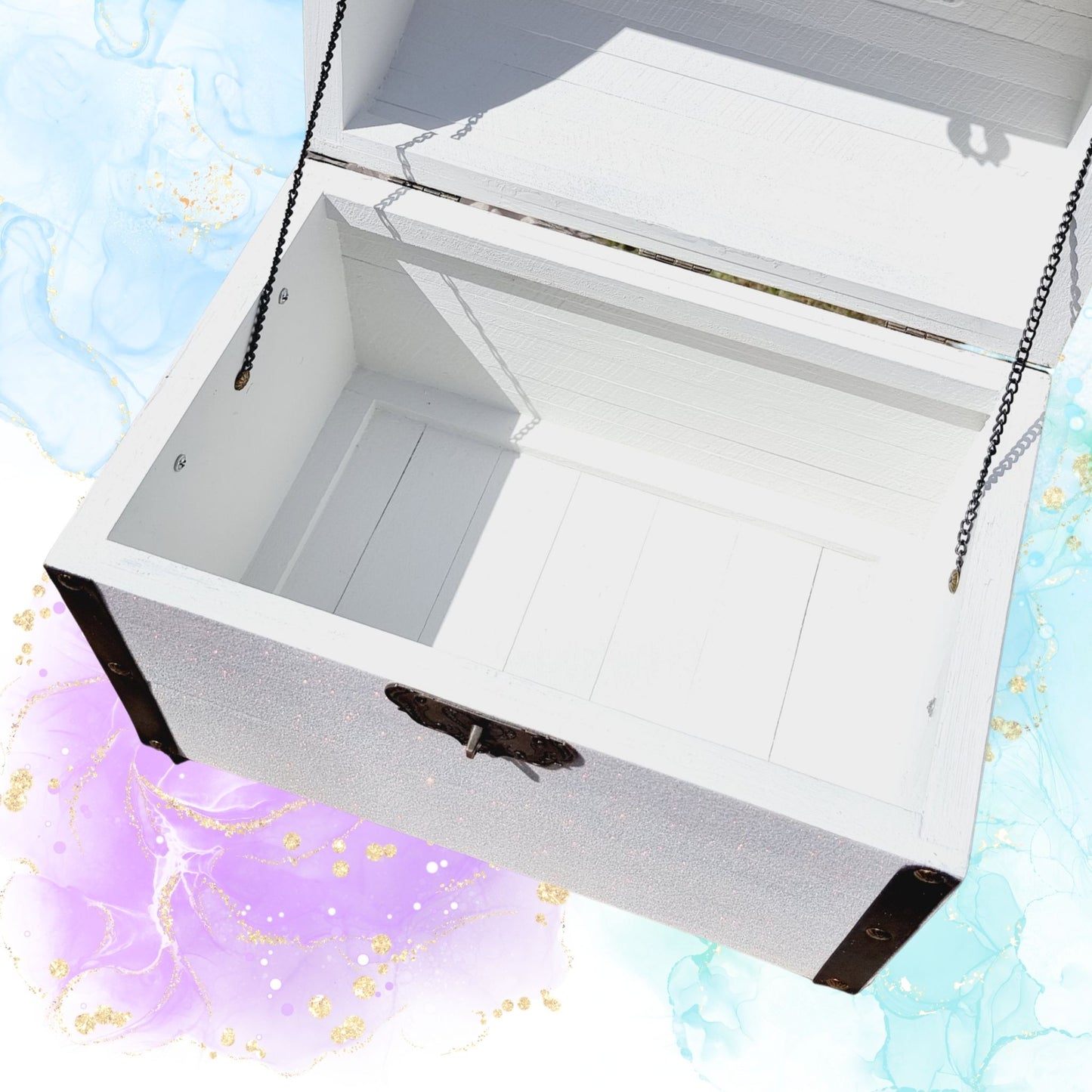 White Glittered Wedding Wishing Well Chest