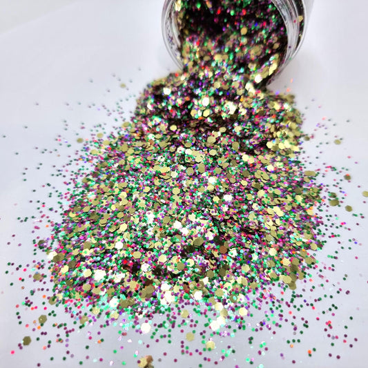 Lean On Me is a very pretty multicoloured metallic hex glitter.