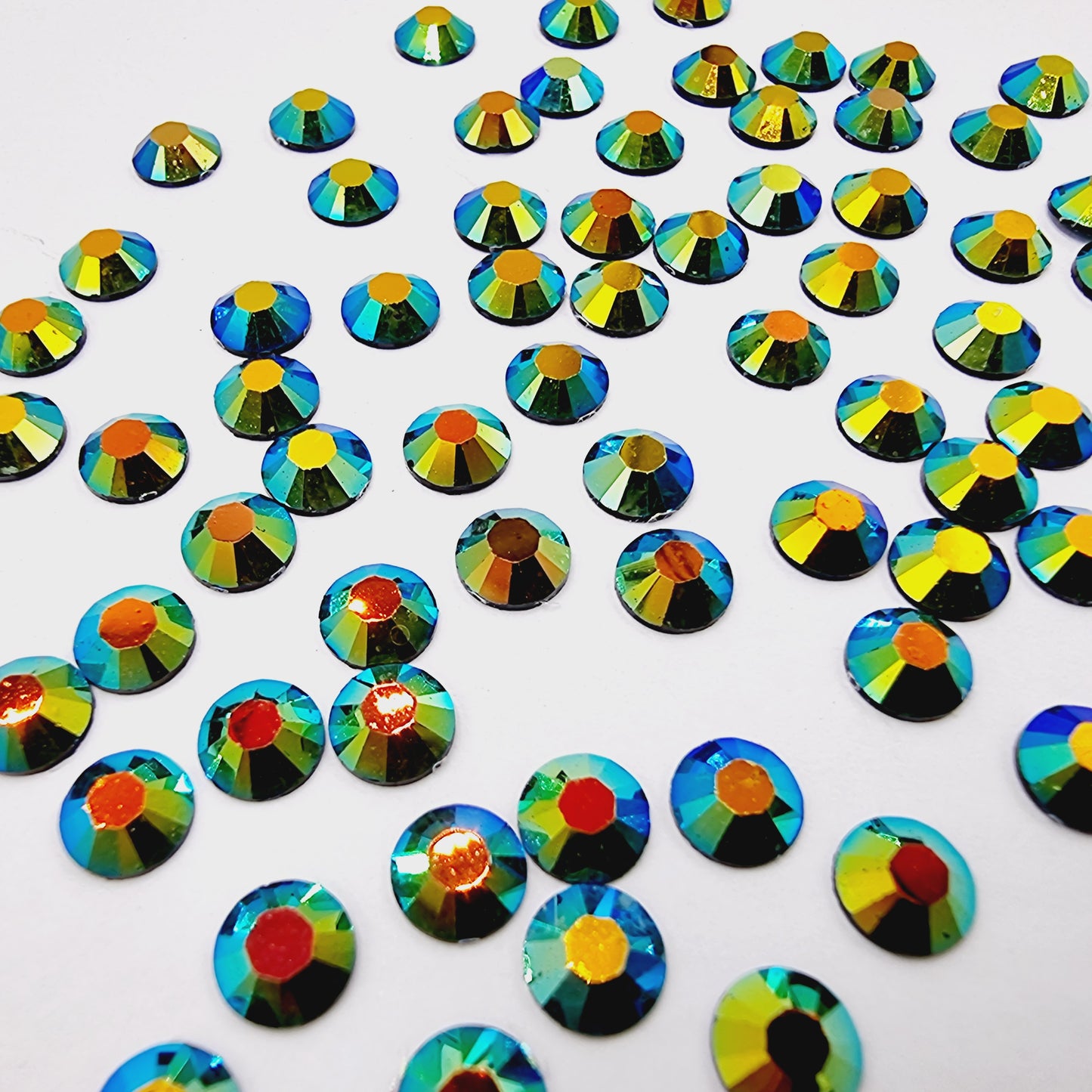 Gold/Green Jelly AB Resin Rhinestones Flatback