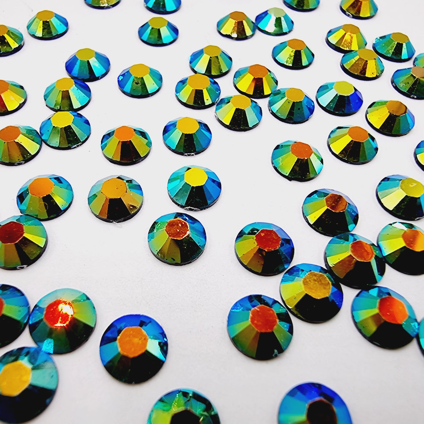 Gold/Green Jelly AB Resin Rhinestones Flatback