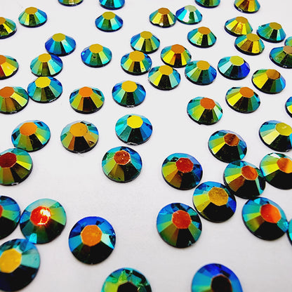 Gold/Green Jelly AB Resin Rhinestones Flatback