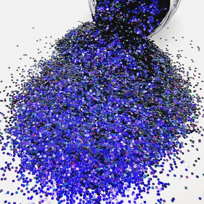 Purple People Eater is a shimmering holographic dark purple, colour changing fine glitter
