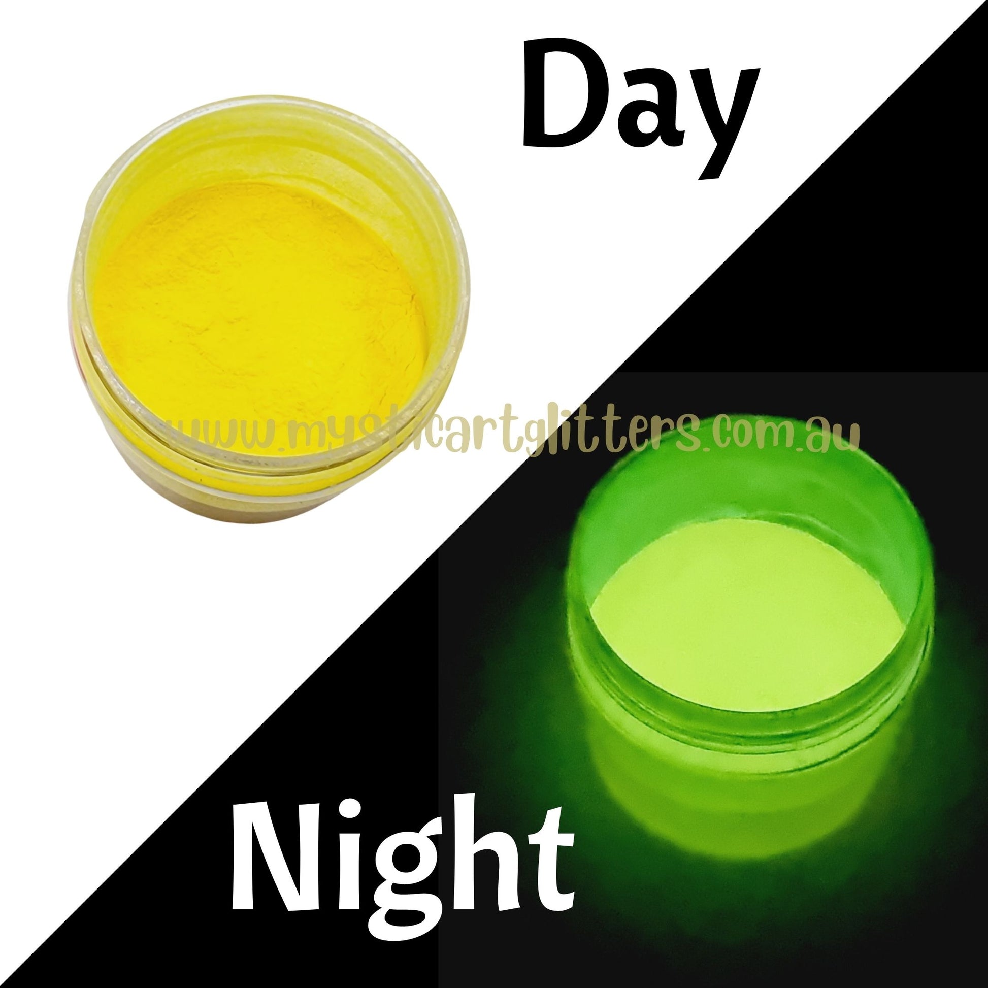 Yellow glow in the dark mica powder