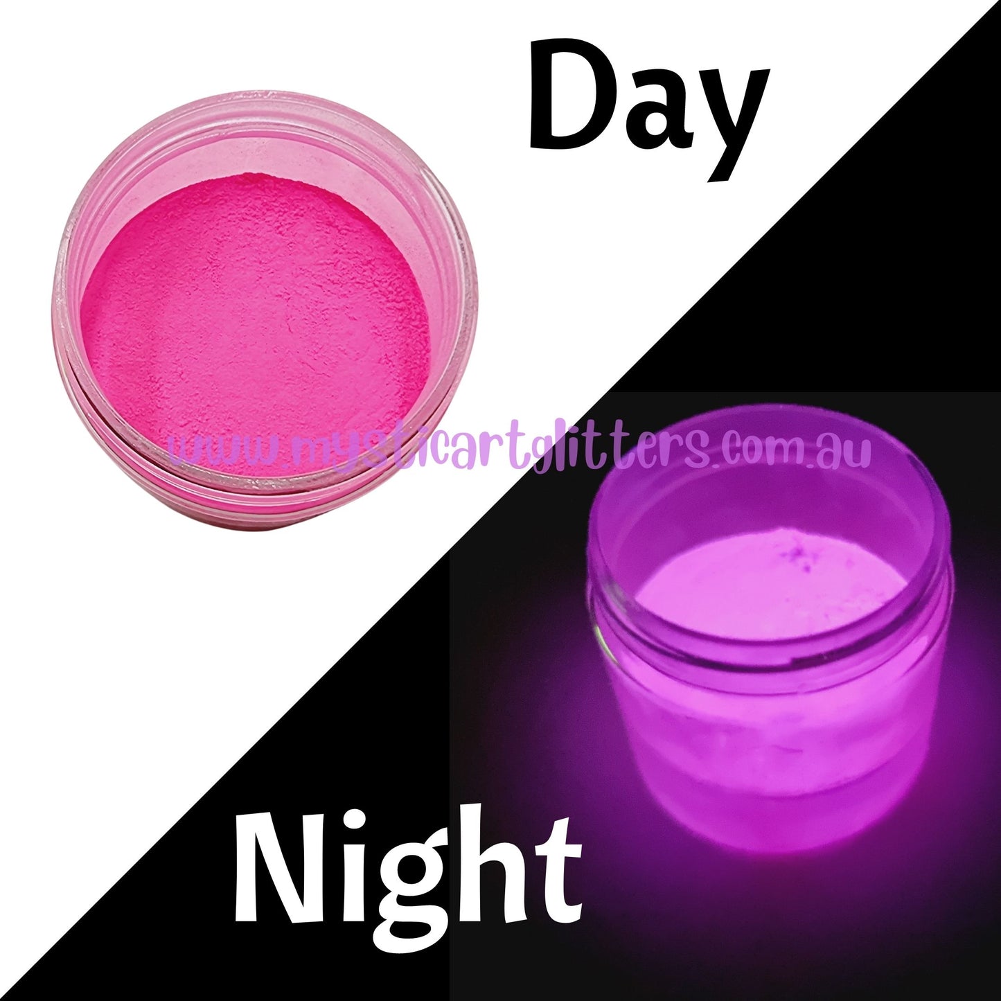 Pink glow in the dark mica powder