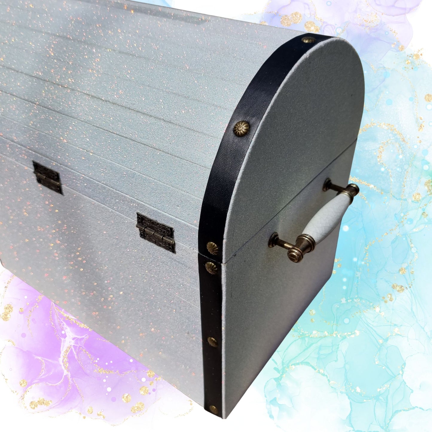 White Glittered Wedding Wishing Well Chest