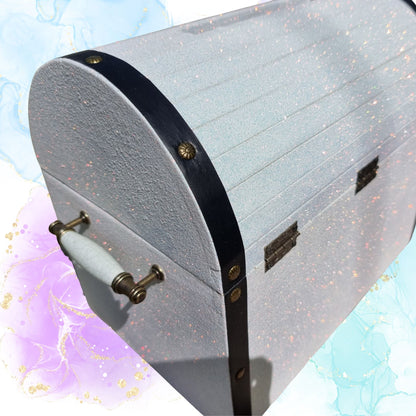 White Glittered Wedding Wishing Well Chest