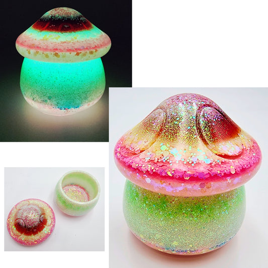 Glow In The Dark Resin Mushroom Trinket Jar
