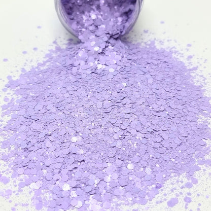Mauvelous is a purple mixed size hex chunky glitter. 