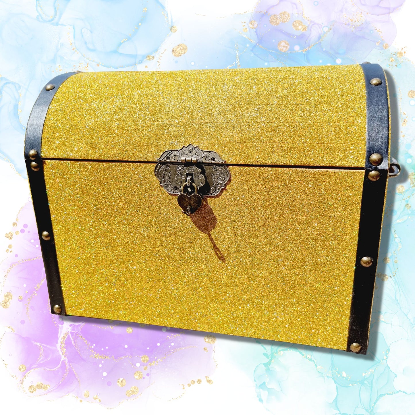 Gold Glittered Wedding Wishing Well Chest