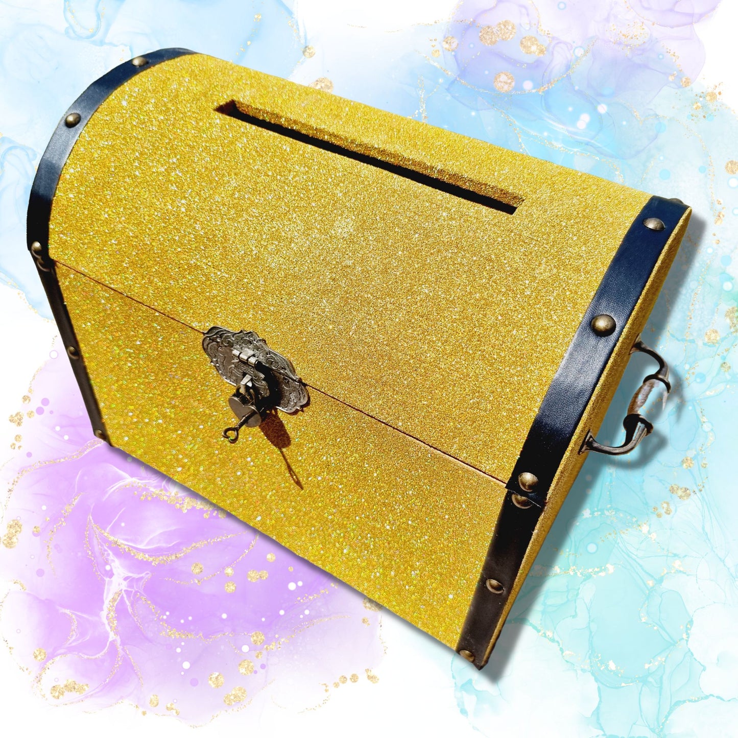 Gold Glittered Wedding Wishing Well Chest
