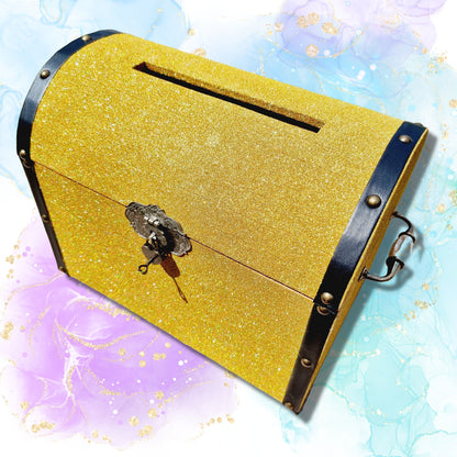 Gold Glittered Wedding Wishing Well Chest