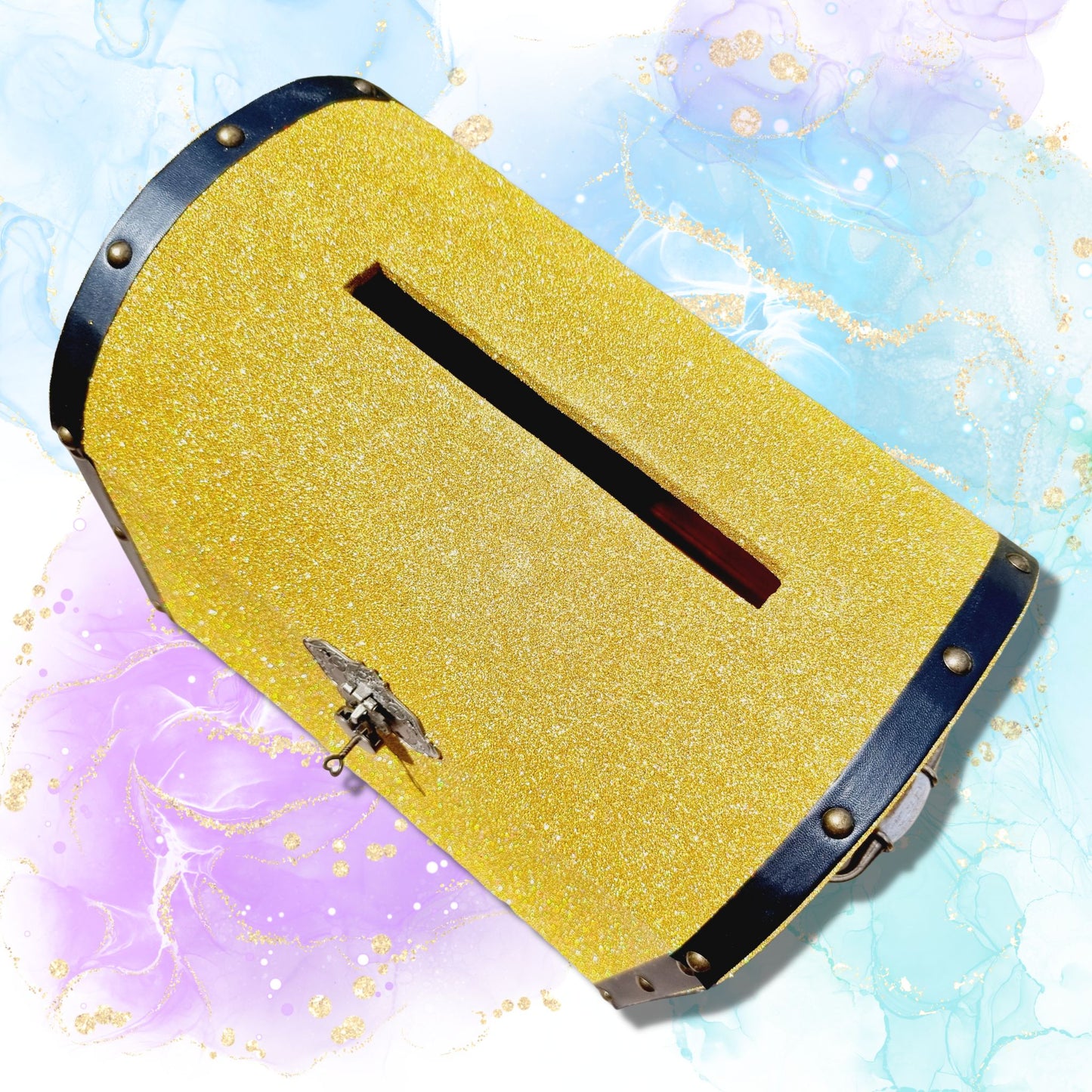 Gold Glittered Wedding Wishing Well Chest