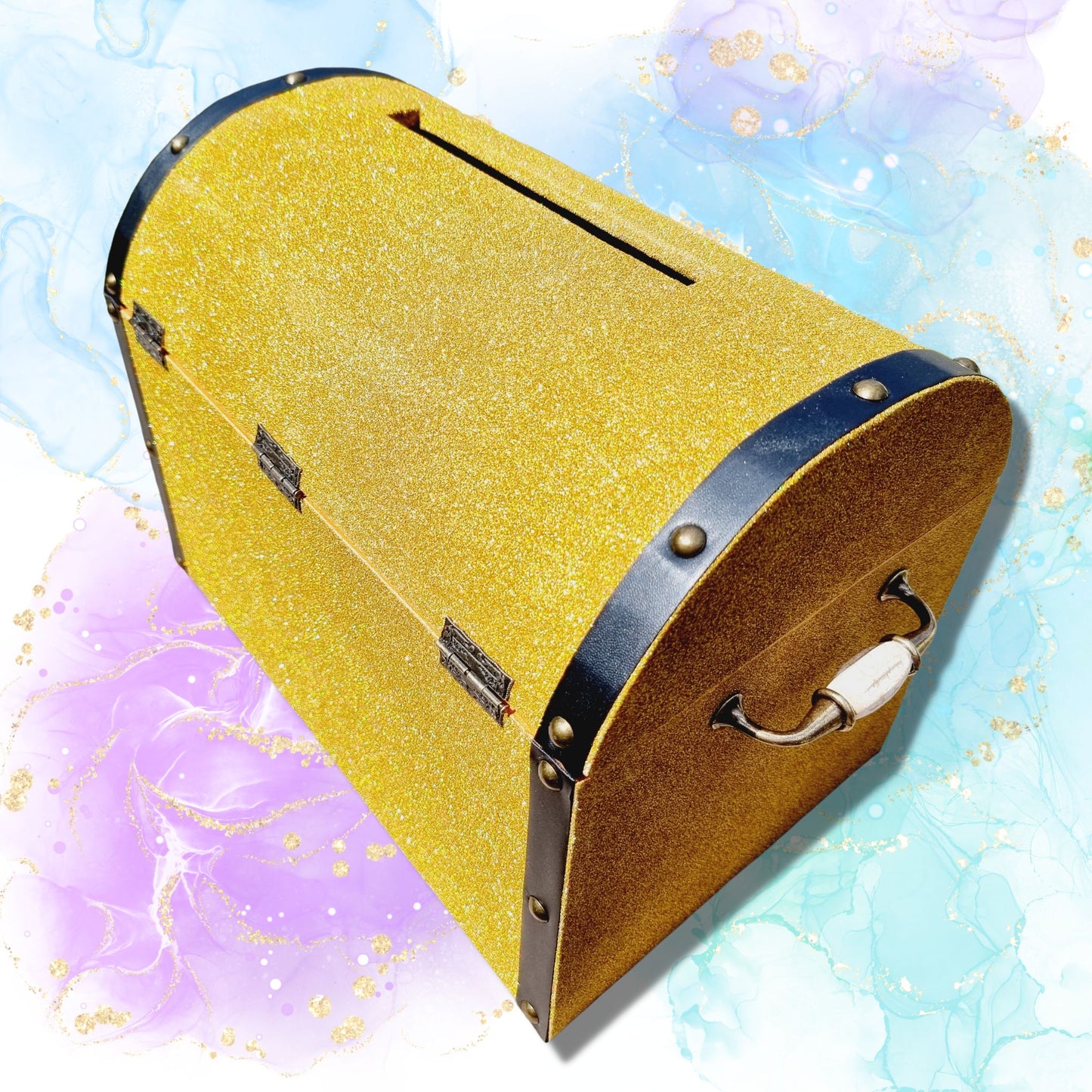 Gold Glittered Wedding Wishing Well Chest