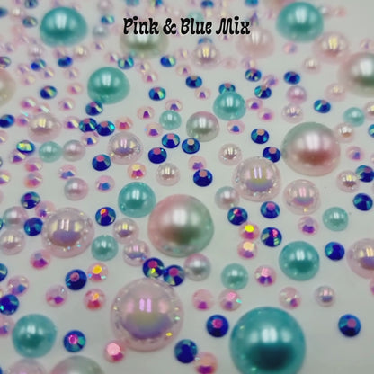 Pearl & Resin Rhinestones - Pink & Blue Mix