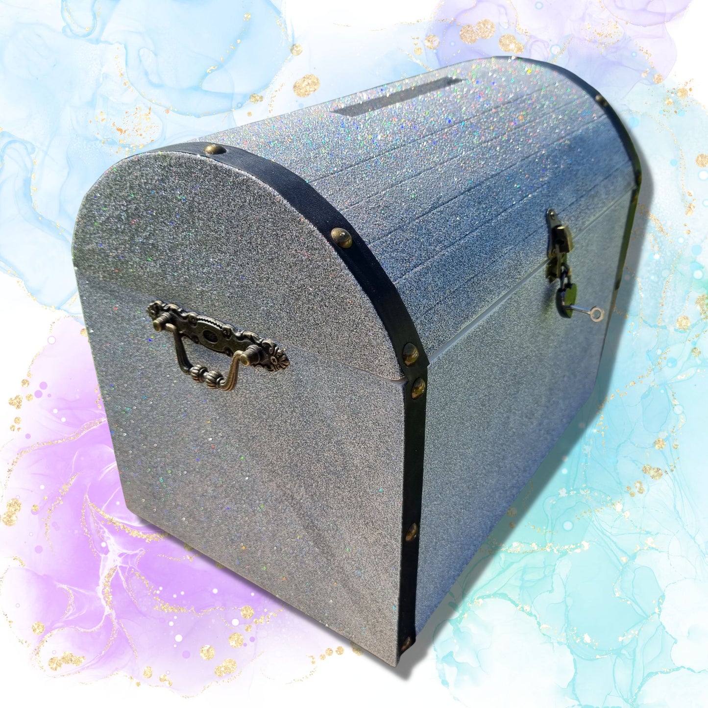 Silver Glittered Wedding Wishing Well - Chest