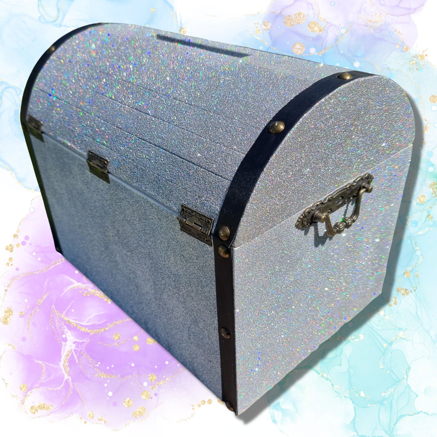 Silver Glittered Wedding Wishing Well - Chest