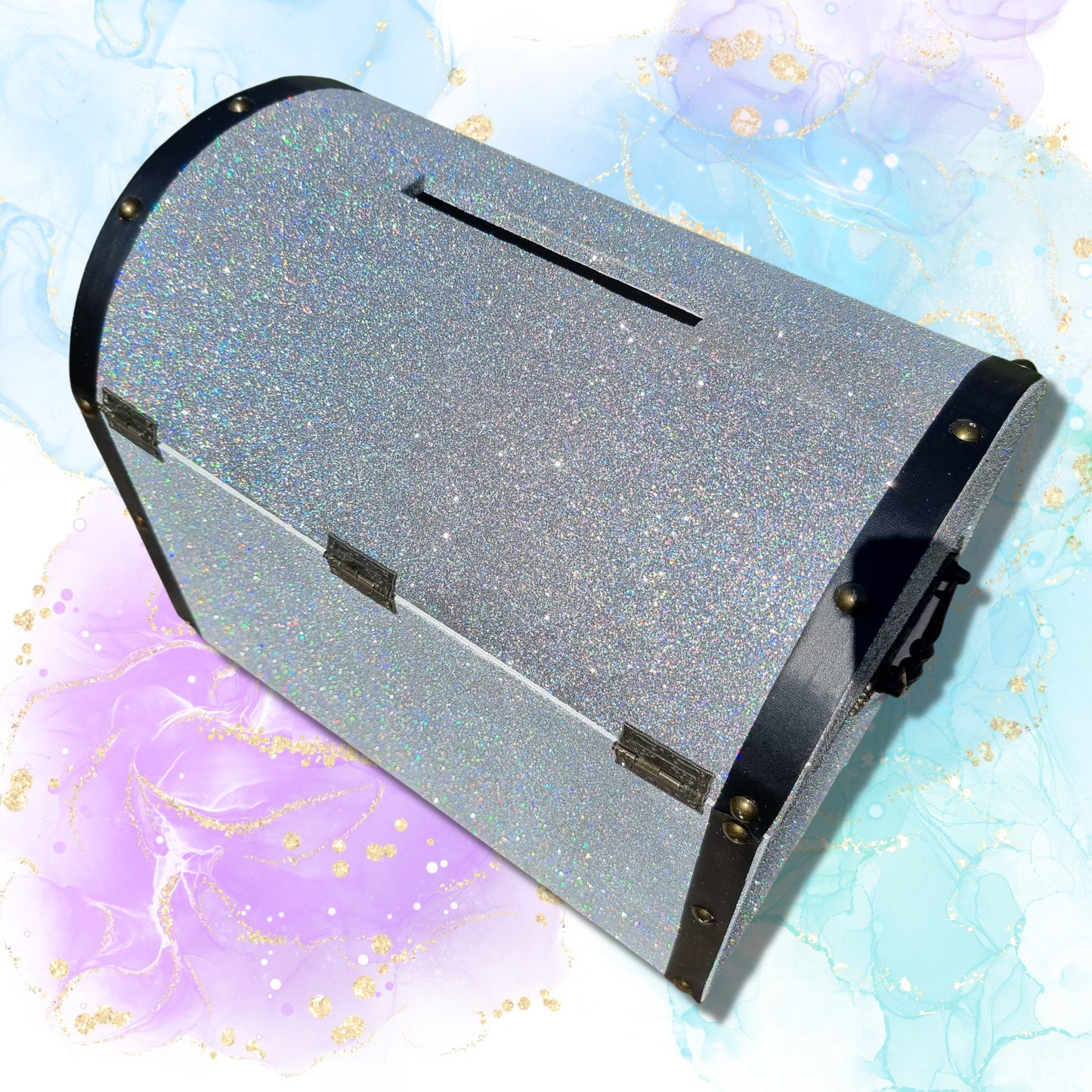 Silver Glittered Wedding Wishing Well - Chest