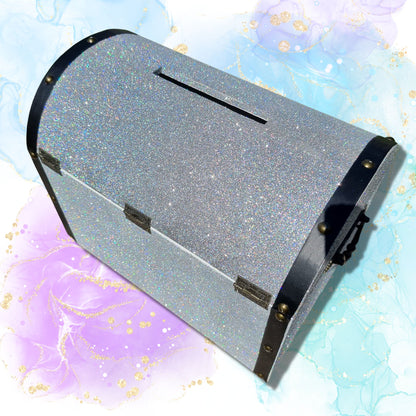 Silver Glittered Wedding Wishing Well - Chest