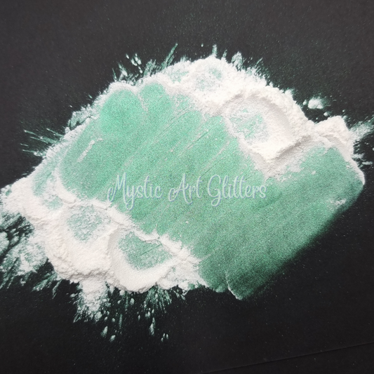Interference Mica Powder White to Green 14gm - Mystic Art Glitters