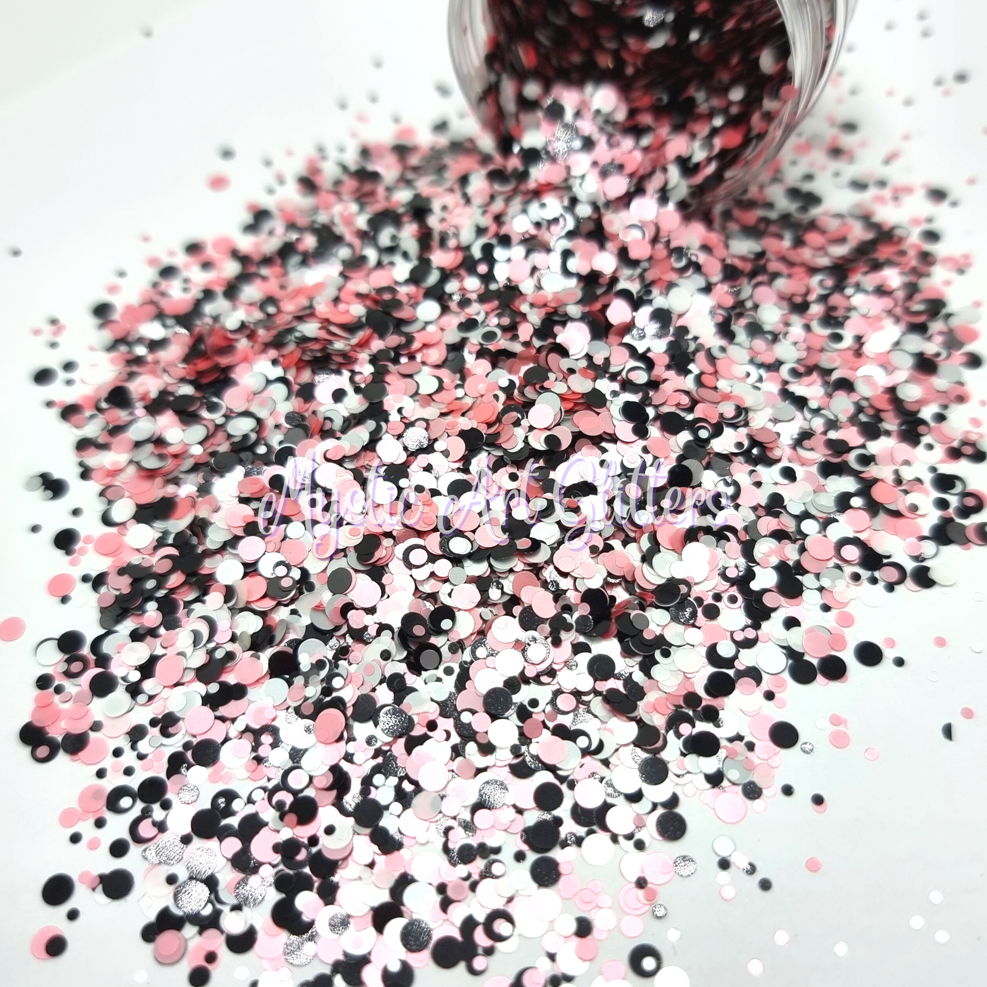 Smitten pink and black circle glitter