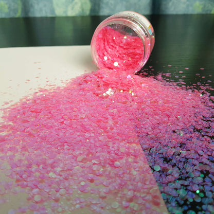 Flamingo Pink Iridescent circle glitter