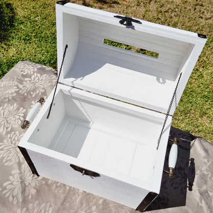 White Glittered Wedding Wishing Well Chest